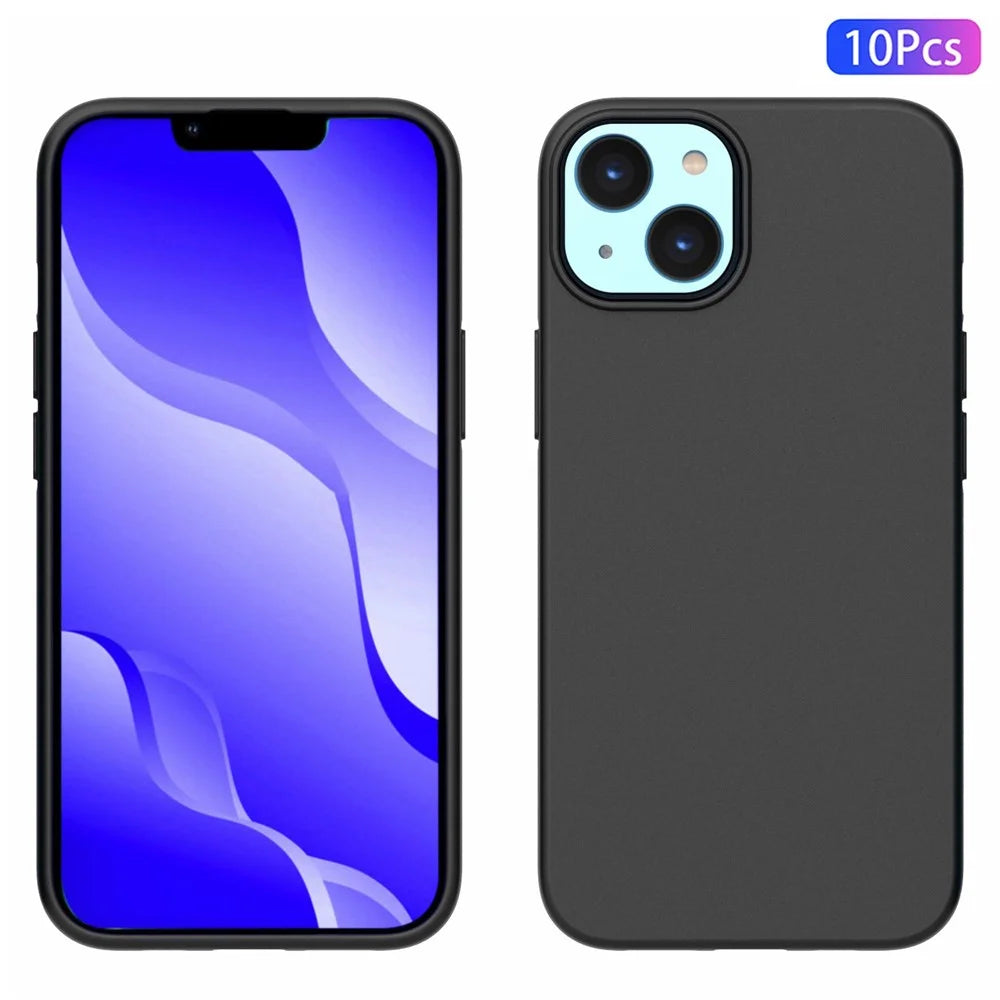 10Pcs/Pack Soft TPU Phone Protective Case for iPhone 14 6.1 inch, Dual-sided Matte Finish Anti-scratch Cover - Black - 1