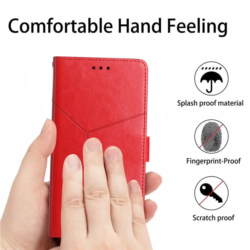 For iPhone 14 Pro Max 6.7 inch Cell Phone Cover Fully Wrapped PU Leather Y-Shaped Lines Imprinting Wallet Stand Phone Case - Red - 5