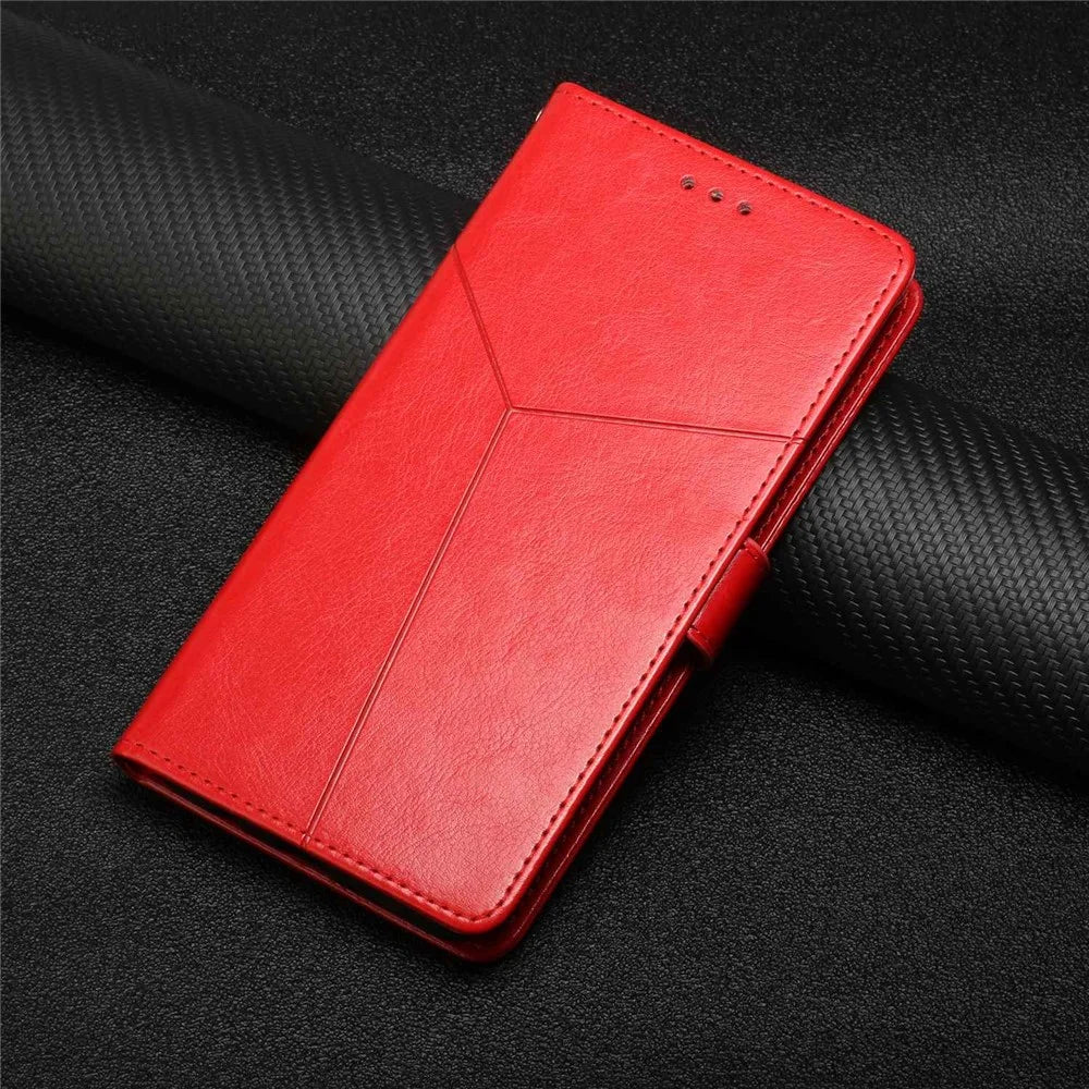 For iPhone 14 Pro Max 6.7 inch Cell Phone Cover Fully Wrapped PU Leather Y-Shaped Lines Imprinting Wallet Stand Phone Case - Red - 7