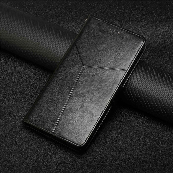 For iPhone 14 6.1 inch Full Coverage Cell Phone Cover PU Leather Y-Shaped Lines Imprinting Wallet Stand Phone Case - Black - 7
