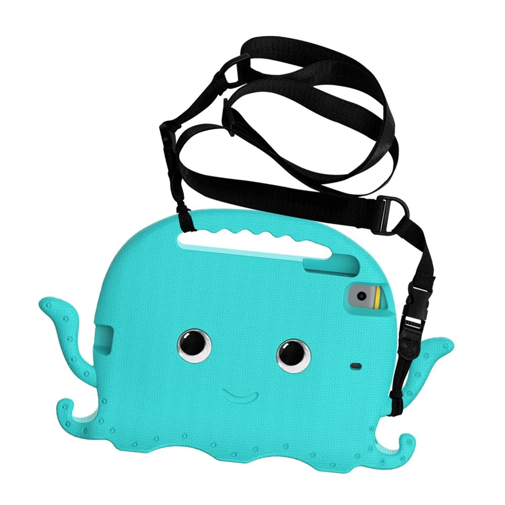 For iPad Mini/Mini 2/mini 3/mini 4/mini (2019) 7.9 inch EVA Tablet Case Cute Cartoon Octopus Protective Cover Pen Slot Design Anti-drop Case with Handle and Shoulder Strap - Baby Blue - 2