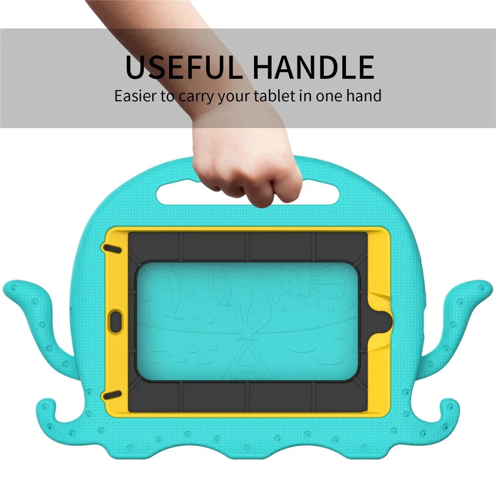 For iPad Mini/Mini 2/mini 3/mini 4/mini (2019) 7.9 inch EVA Tablet Case Cute Cartoon Octopus Protective Cover Pen Slot Design Anti-drop Case with Handle and Shoulder Strap - Baby Blue - 3