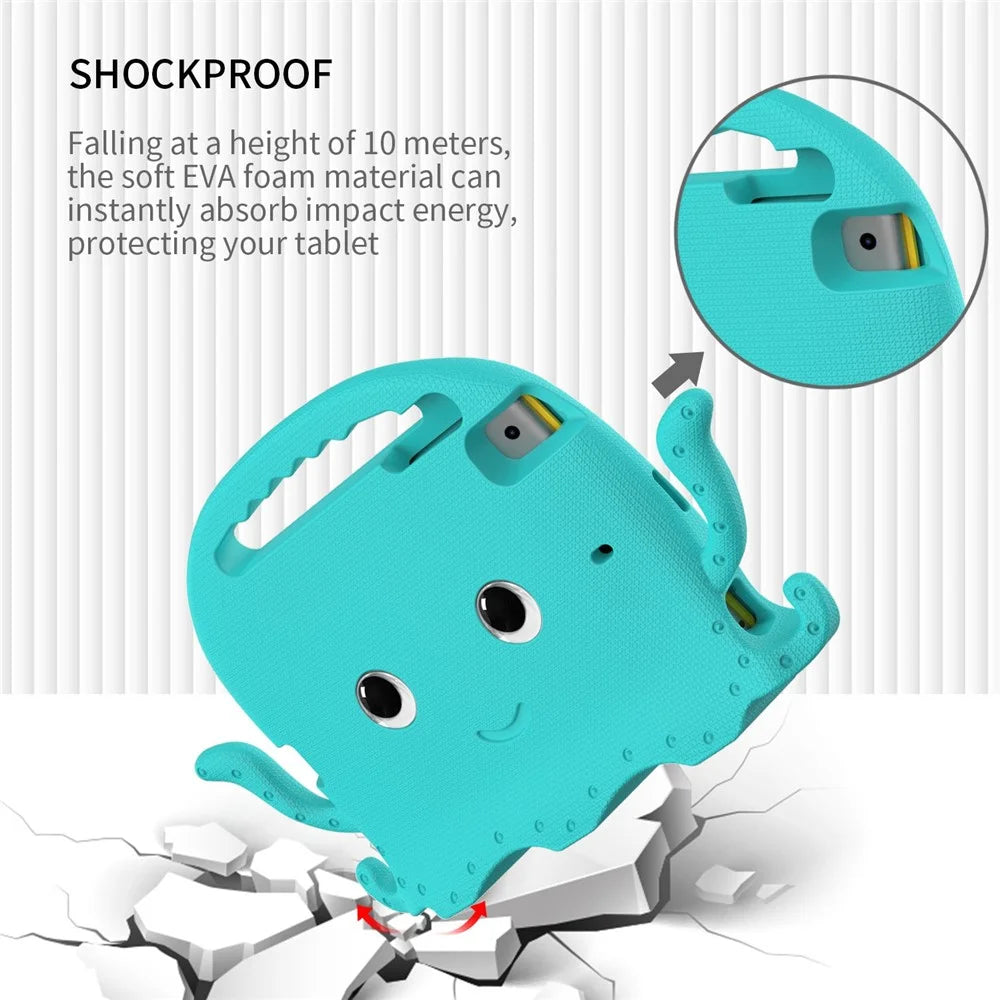 For iPad Mini/Mini 2/mini 3/mini 4/mini (2019) 7.9 inch EVA Tablet Case Cute Cartoon Octopus Protective Cover Pen Slot Design Anti-drop Case with Handle and Shoulder Strap - Baby Blue - 4