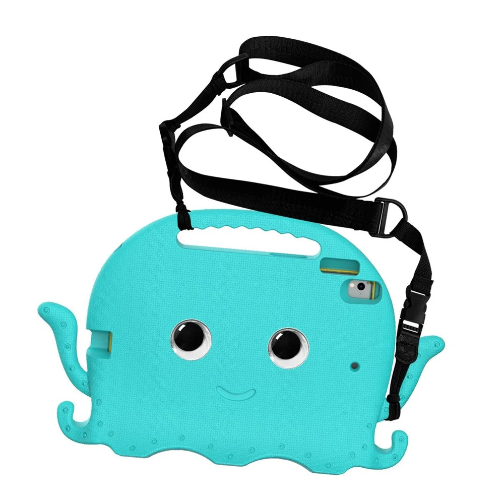 For iPad 9.7-inch (2017)/(2018)/iPad Pro 9.7 inch (2016) Portable EVA Case Cute Cartoon Octopus Pen Slot Design Anti-drop Tablet Protective Cover with Handle and Shoulder Strap - Baby Blue - 2