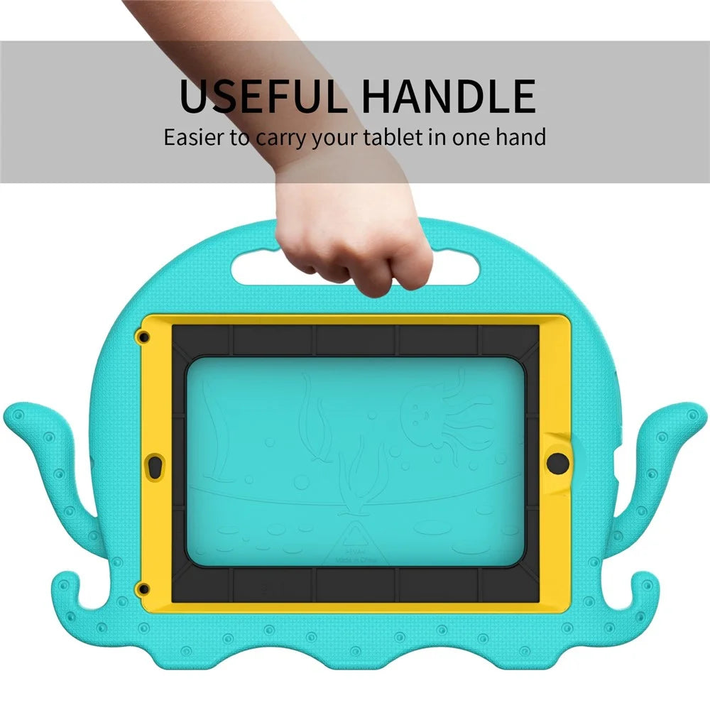 For iPad 9.7-inch (2017)/(2018)/iPad Pro 9.7 inch (2016) Portable EVA Case Cute Cartoon Octopus Pen Slot Design Anti-drop Tablet Protective Cover with Handle and Shoulder Strap - Baby Blue - 3