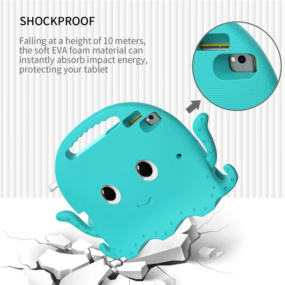 For iPad 9.7-inch (2017)/(2018)/iPad Pro 9.7 inch (2016) Portable EVA Case Cute Cartoon Octopus Pen Slot Design Anti-drop Tablet Protective Cover with Handle and Shoulder Strap - Baby Blue - 4