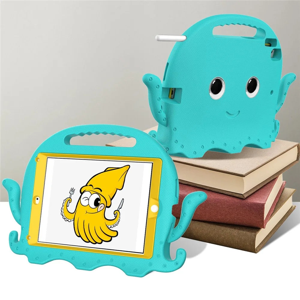 For iPad 9.7-inch (2017)/(2018)/iPad Pro 9.7 inch (2016) Portable EVA Case Cute Cartoon Octopus Pen Slot Design Anti-drop Tablet Protective Cover with Handle and Shoulder Strap - Baby Blue - 5