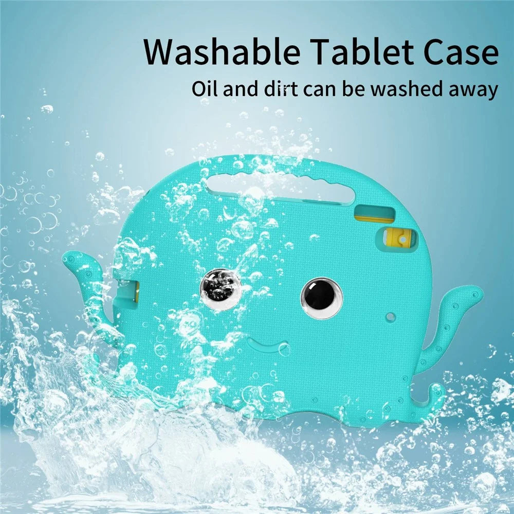 For iPad 9.7-inch (2017)/(2018)/iPad Pro 9.7 inch (2016) Portable EVA Case Cute Cartoon Octopus Pen Slot Design Anti-drop Tablet Protective Cover with Handle and Shoulder Strap - Baby Blue - 6