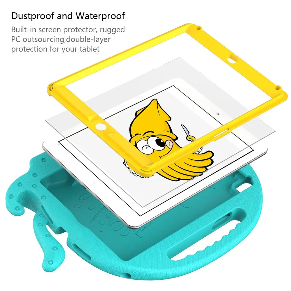 For iPad 9.7-inch (2017)/(2018)/iPad Pro 9.7 inch (2016) Portable EVA Case Cute Cartoon Octopus Pen Slot Design Anti-drop Tablet Protective Cover with Handle and Shoulder Strap - Baby Blue - 7