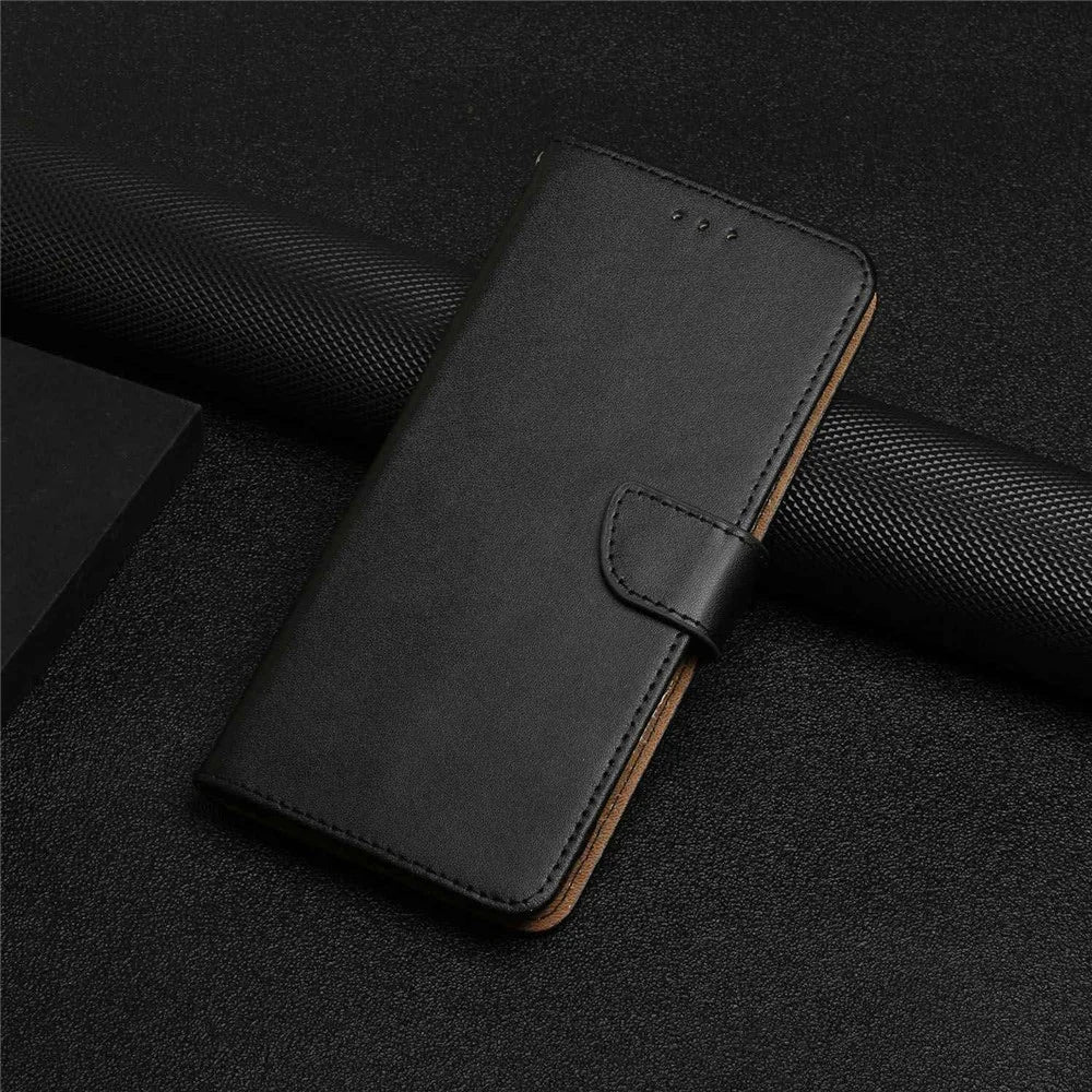 For iPhone 14 Pro Max 6.7 inch Nappa Texture Genuine Leather Wallet Phone Case Stand Magnetic Clasp Cover - Black - 7