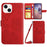 Imprinting Butterfly Flowers Case for iPhone 14 6.1 inch, Adjustable Stand PU Leather Wallet Phone Shell with Shoulder Strap - Red - 1