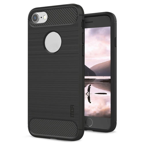 MOFI For iPhone SE (2022)/(2020)/7 4.7 inch/8 4.7 inch Carbon Fiber Brushed Surface Phone Case Anti-scratch Soft TPU Cover - Black - 1