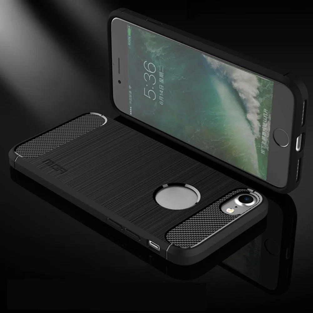 MOFI For iPhone SE (2022)/(2020)/7 4.7 inch/8 4.7 inch Carbon Fiber Brushed Surface Phone Case Anti-scratch Soft TPU Cover - Black - 2