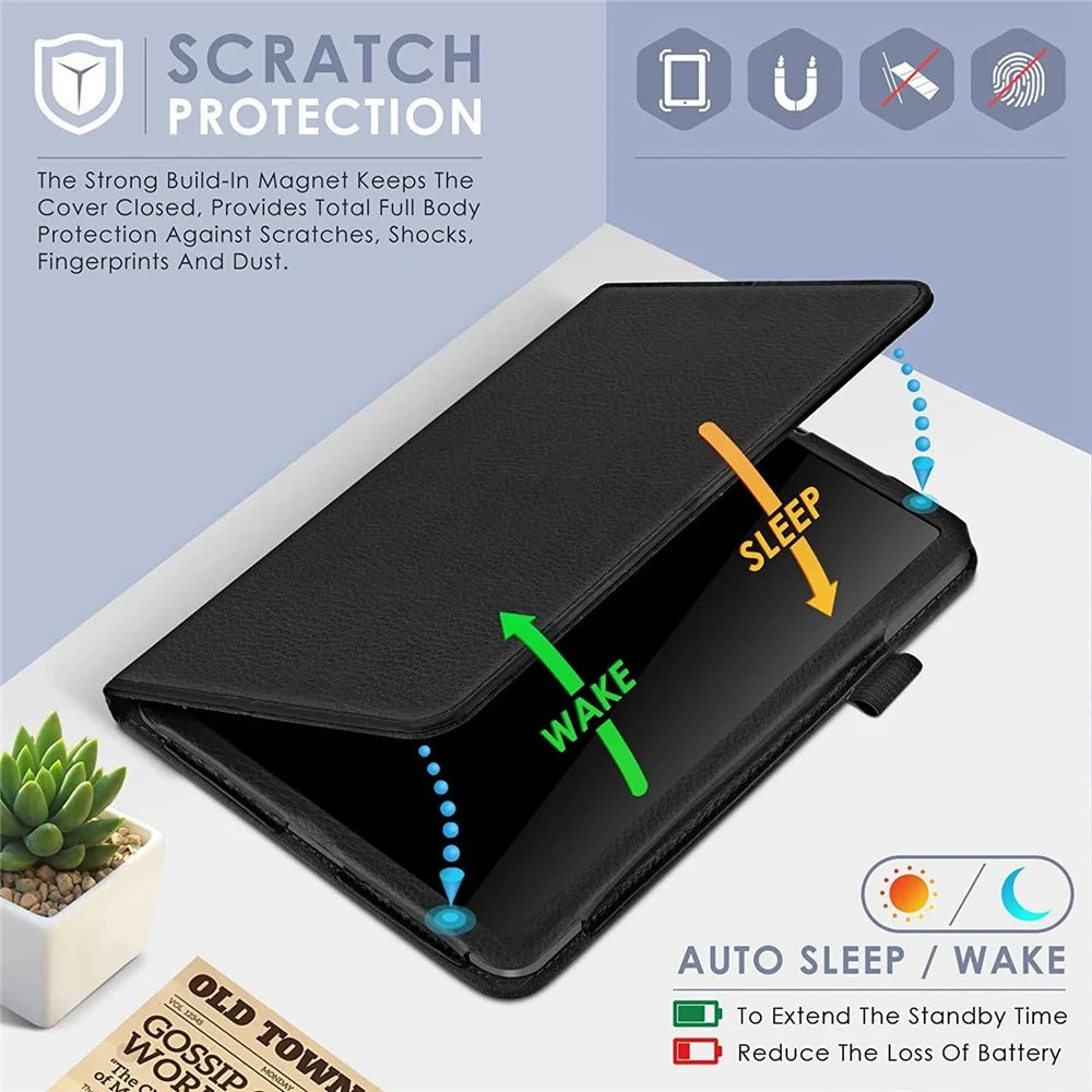 Well-Protected Shockproof Case for iPad mini (2024) / mini (2021) Litchi Texture PU Leather Folio Flip Cover Folding Stand Tablet Case - Black - 4