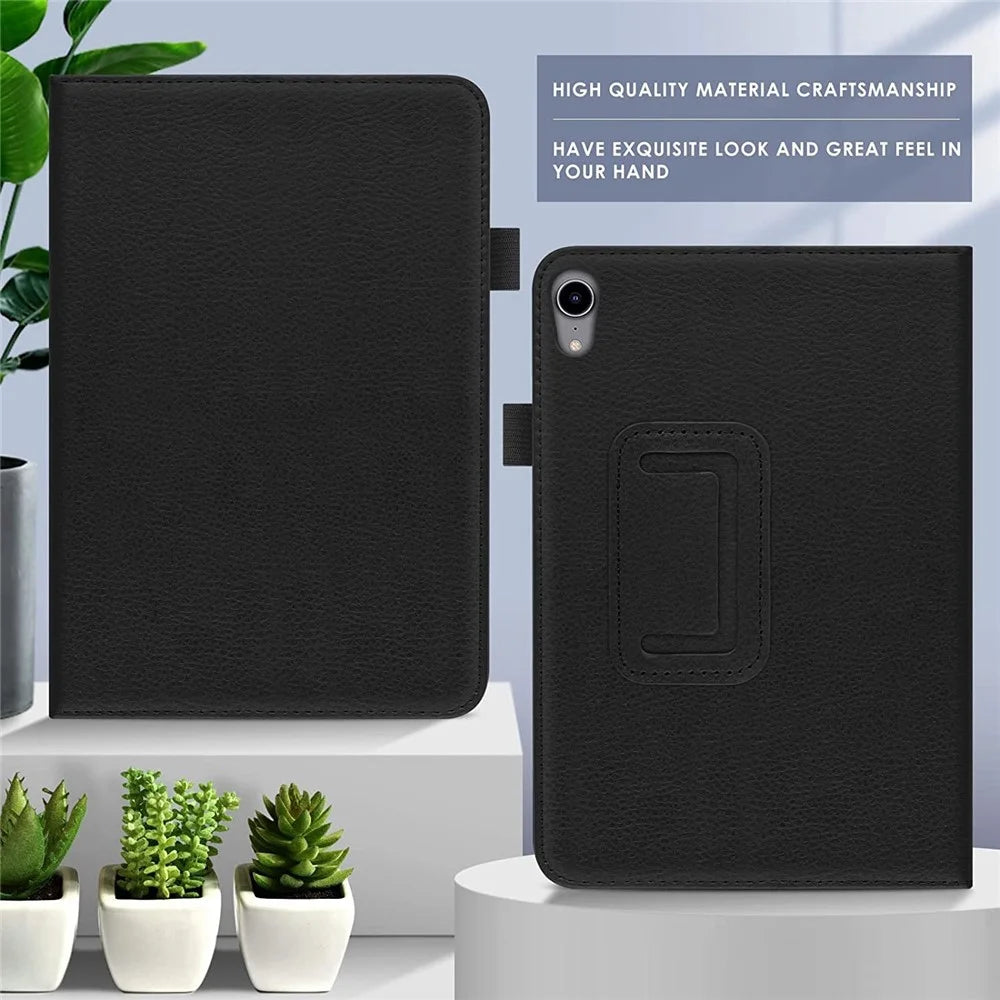 Well-Protected Shockproof Case for iPad mini (2024) / mini (2021) Litchi Texture PU Leather Folio Flip Cover Folding Stand Tablet Case - Black - 5