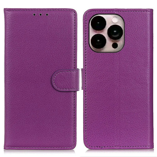 For iPhone 14 Pro Max 6.7 inch Litchi Texture Anti-fall Protection PU Leather Cover Stand Magnetic Wallet Cell Phone Case - Purple - 1