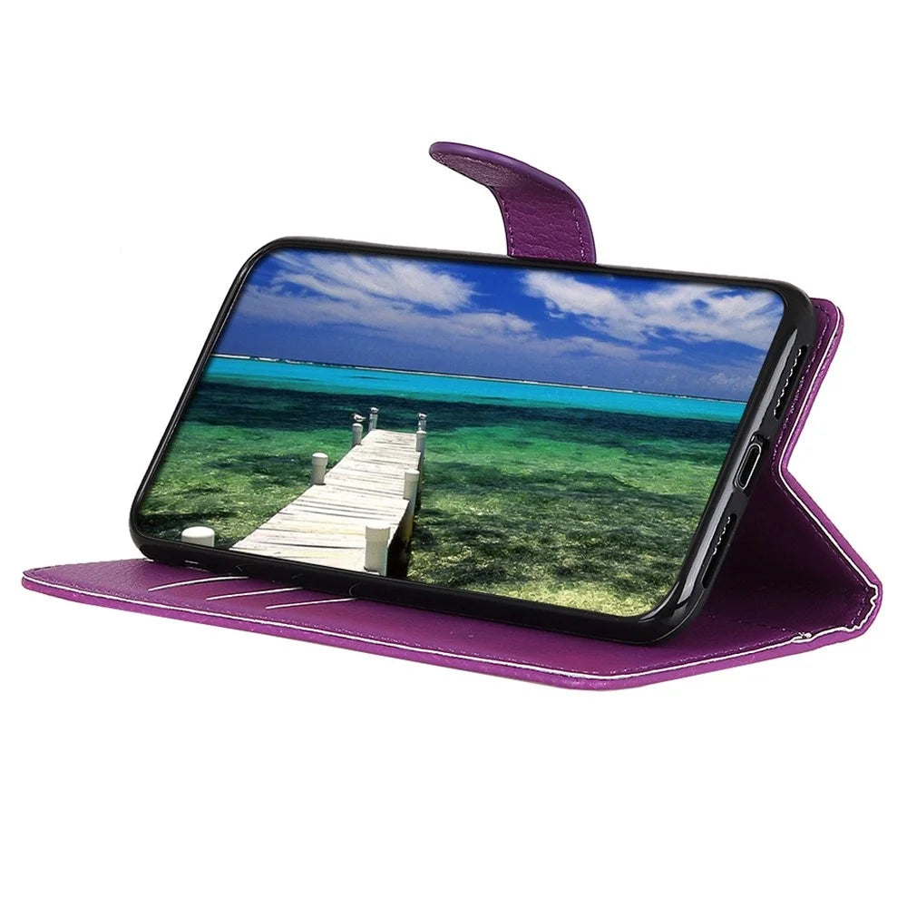 For iPhone 14 Pro Max 6.7 inch Litchi Texture Anti-fall Protection PU Leather Cover Stand Magnetic Wallet Cell Phone Case - Purple - 2