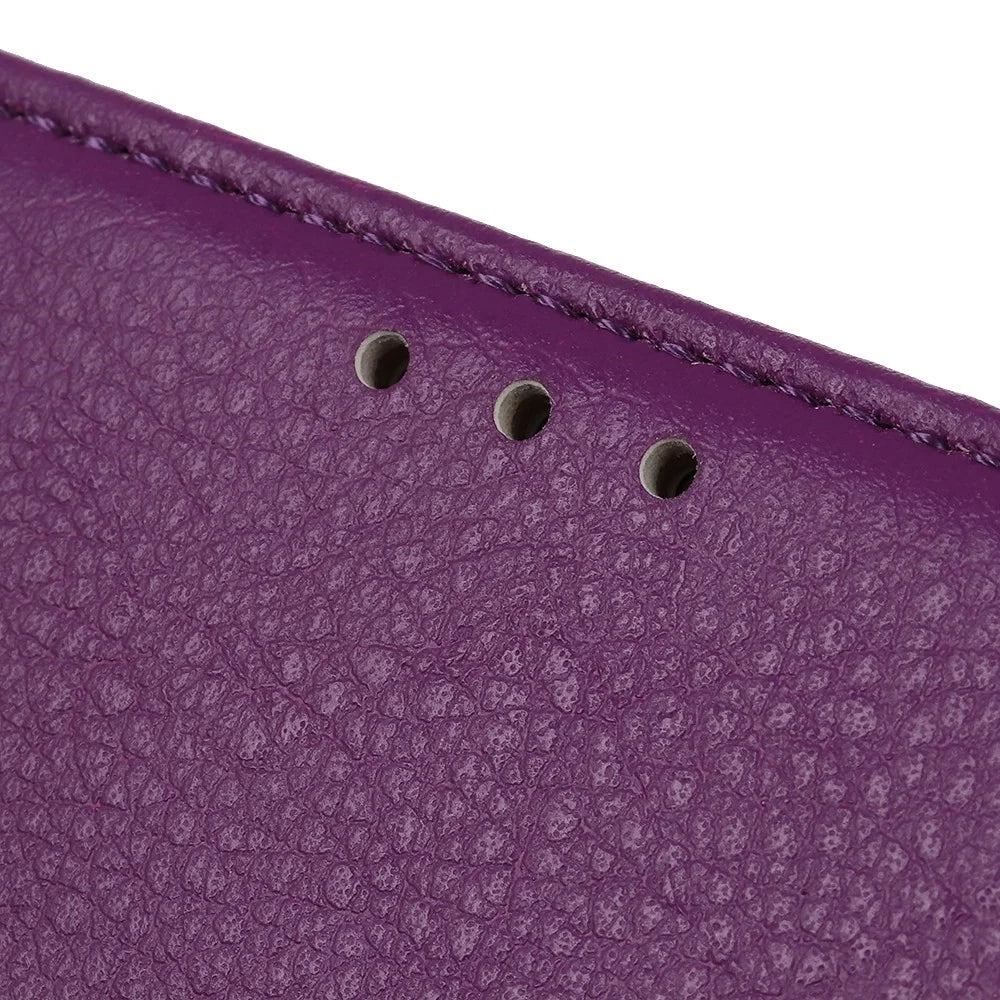 For iPhone 14 Pro Max 6.7 inch Litchi Texture Anti-fall Protection PU Leather Cover Stand Magnetic Wallet Cell Phone Case - Purple - 5