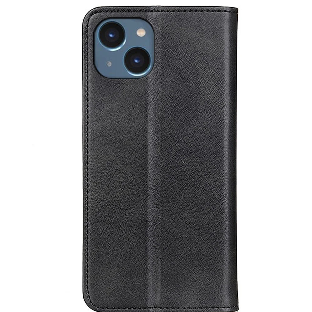 For iPhone 14 6.1 inch Split Leather+TPU Case Wallet Function Stand Strong Magnetic Suction Full Protection Cover - Black - 7