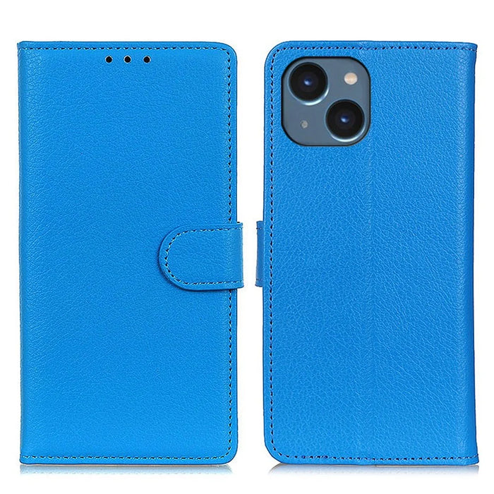 For iPhone 14 6.1 inch Smooth Litchi Texture PU Leather Cover Stand Magnetic Protective Shock-Absorbing Wallet Case - Blue - 1