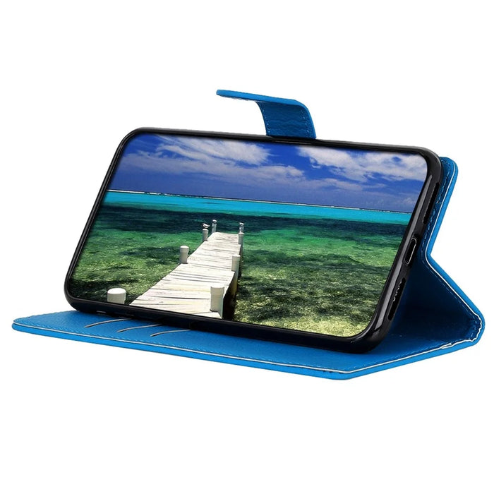 For iPhone 14 6.1 inch Smooth Litchi Texture PU Leather Cover Stand Magnetic Protective Shock-Absorbing Wallet Case - Blue - 2