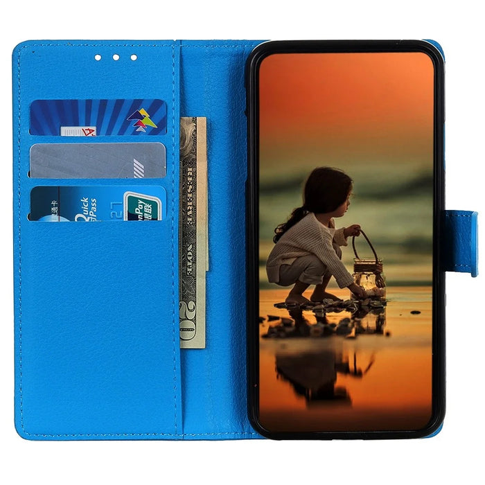 For iPhone 14 6.1 inch Smooth Litchi Texture PU Leather Cover Stand Magnetic Protective Shock-Absorbing Wallet Case - Blue - 3