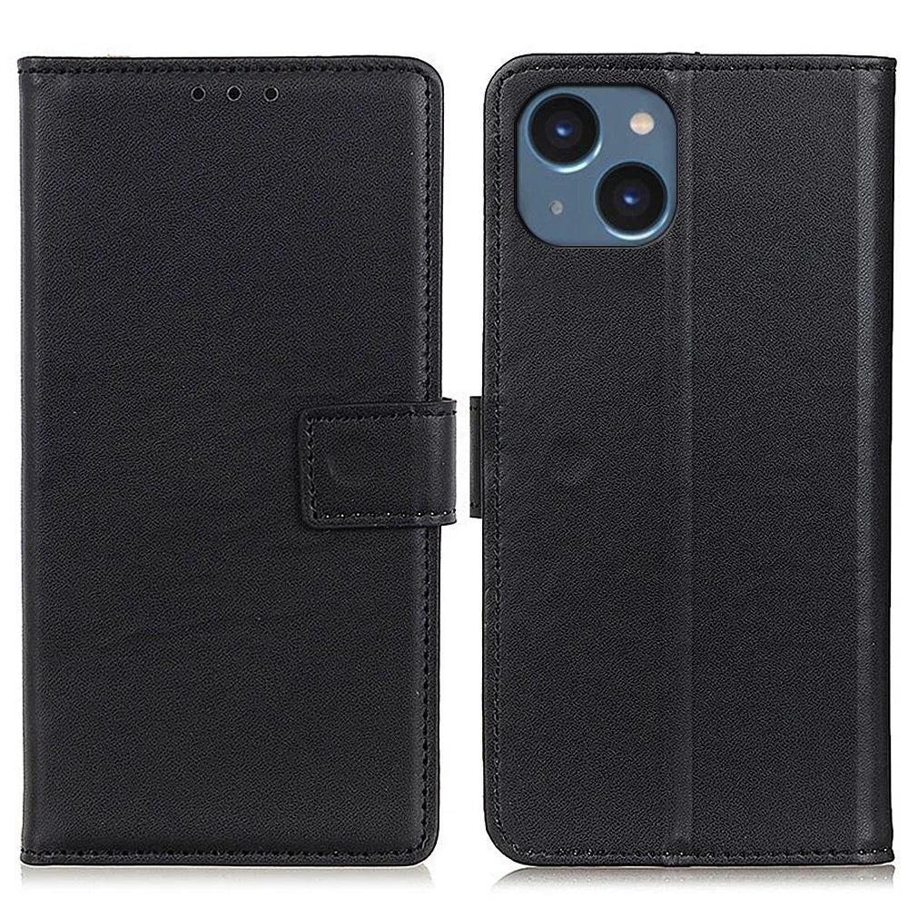 For iPhone 14 6.1 inch Wallet Phone Case PU Leather Stand Function Magnetic Folio Flip Folding Cover - Black - 1
