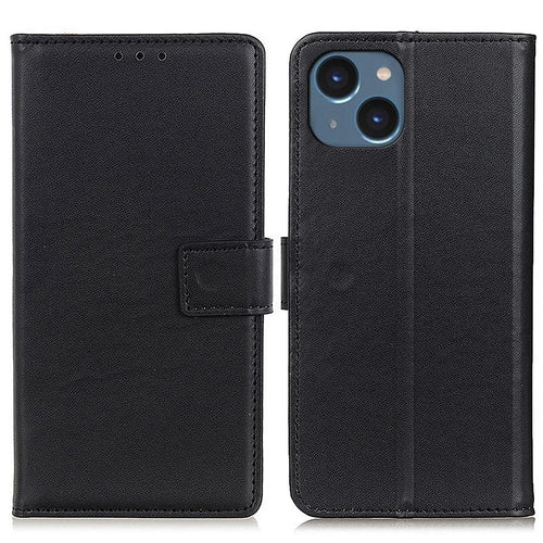For iPhone 14 6.1 inch Wallet Phone Case PU Leather Stand Function Magnetic Folio Flip Folding Cover - Black - 1