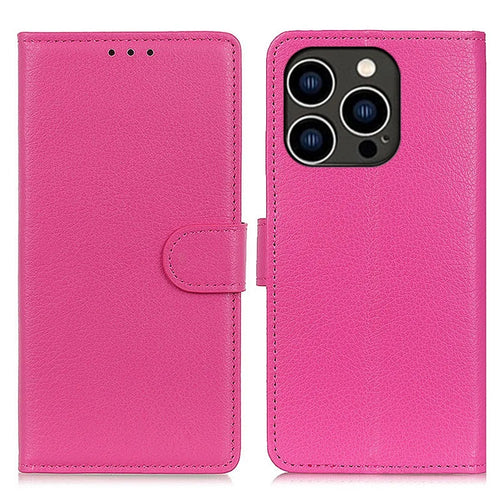For iPhone 14 Pro 6.1 inch Litchi Texture Wear-resistant PU Leather Cover Stand Magnetic Protective Drop-proof Wallet Case - Rose - 1