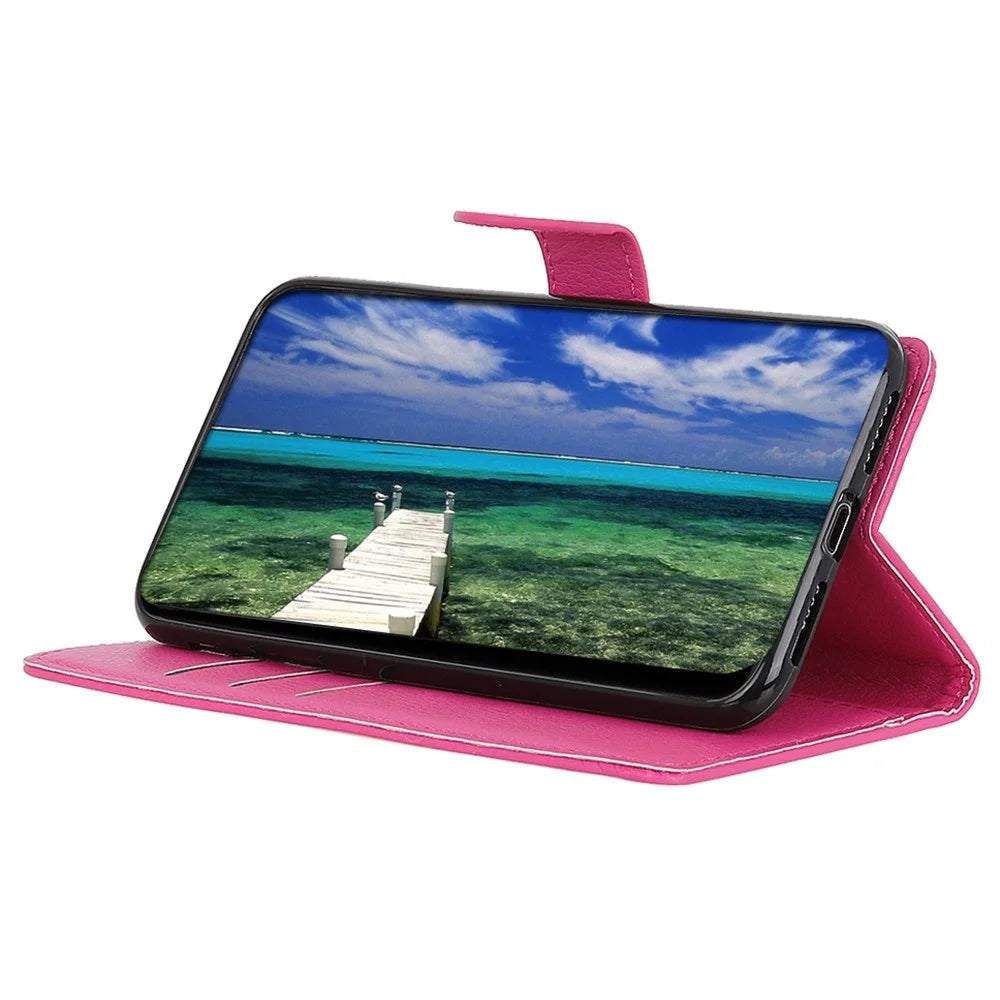 For iPhone 14 Pro 6.1 inch Litchi Texture Wear-resistant PU Leather Cover Stand Magnetic Protective Drop-proof Wallet Case - Rose - 2