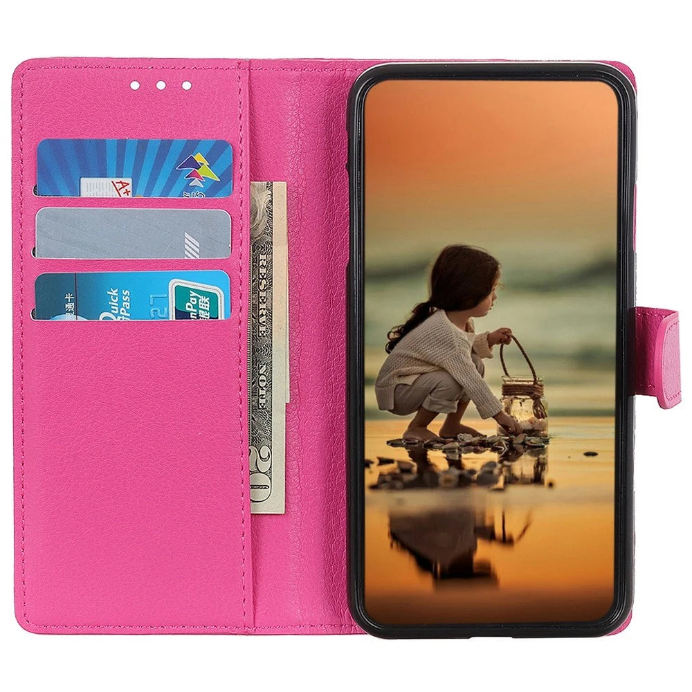 For iPhone 14 Pro 6.1 inch Litchi Texture Wear-resistant PU Leather Cover Stand Magnetic Protective Drop-proof Wallet Case - Rose - 3