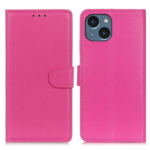 For iPhone 14 Plus 6.7 inch Litchi Texture Anti-fall Protection PU Leather Cover Stand Magnetic Wallet Cell Phone Case - Rose - 1