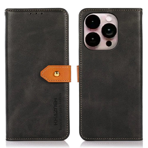 KHAZNEH for iPhone 14 Pro Max 6.7 inch Full Coverage Phone Cover Protective Case Shockproof Stand Cover Dual Color Leather Folio Flip Wallet Phone Case with Buckle - Black - 1