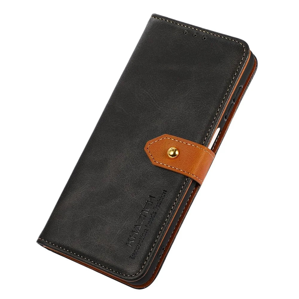 KHAZNEH for iPhone 14 Pro Max 6.7 inch Full Coverage Phone Cover Protective Case Shockproof Stand Cover Dual Color Leather Folio Flip Wallet Phone Case with Buckle - Black - 5