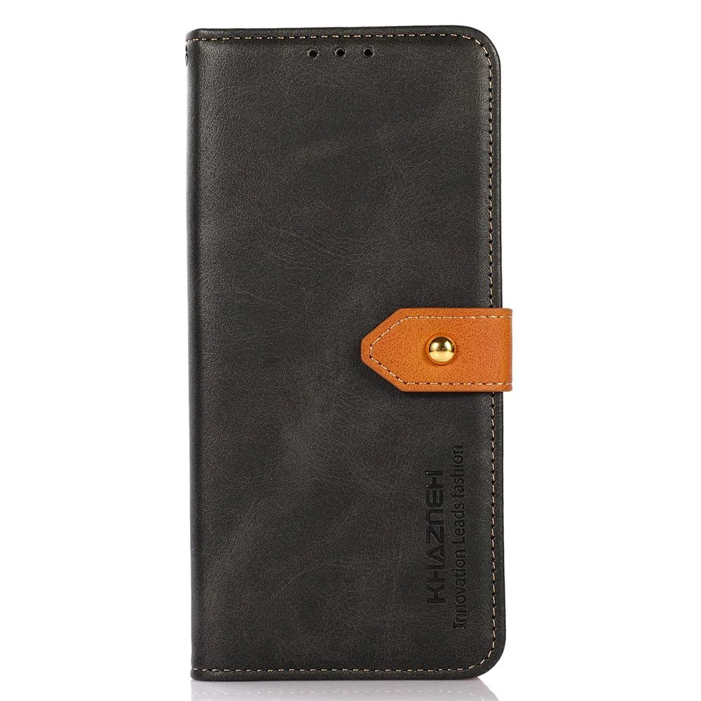 KHAZNEH for iPhone 14 Pro Max 6.7 inch Full Coverage Phone Cover Protective Case Shockproof Stand Cover Dual Color Leather Folio Flip Wallet Phone Case with Buckle - Black - 6