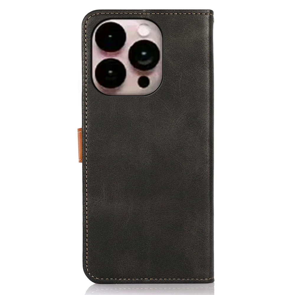KHAZNEH for iPhone 14 Pro Max 6.7 inch Full Coverage Phone Cover Protective Case Shockproof Stand Cover Dual Color Leather Folio Flip Wallet Phone Case with Buckle - Black - 7