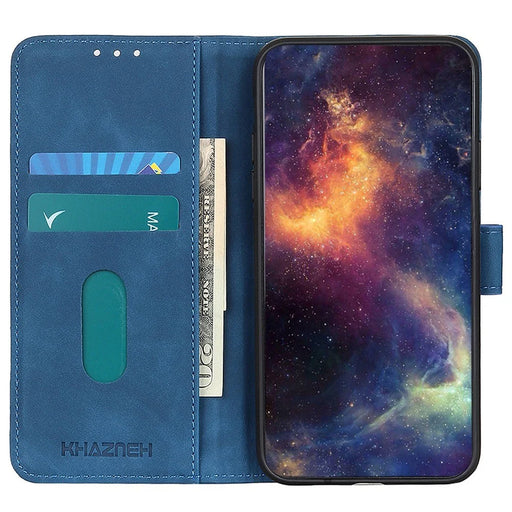 KHAZNEH For iPhone 14 6.1 inch Anti-dust Protective Cover Stand Wallet Vintage Textured PU Leather Anti-fall Cellphone Case - Blue - 2