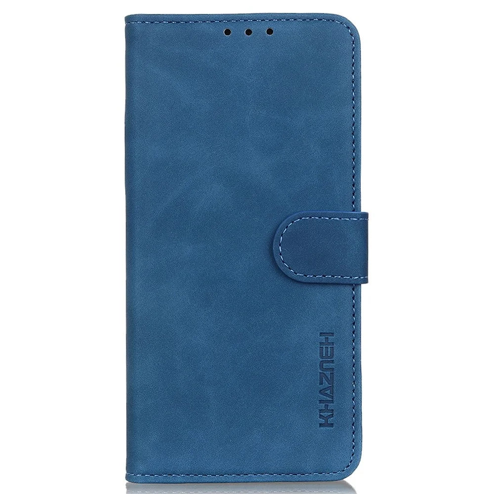KHAZNEH For iPhone 14 6.1 inch Anti-dust Protective Cover Stand Wallet Vintage Textured PU Leather Anti-fall Cellphone Case - Blue - 6