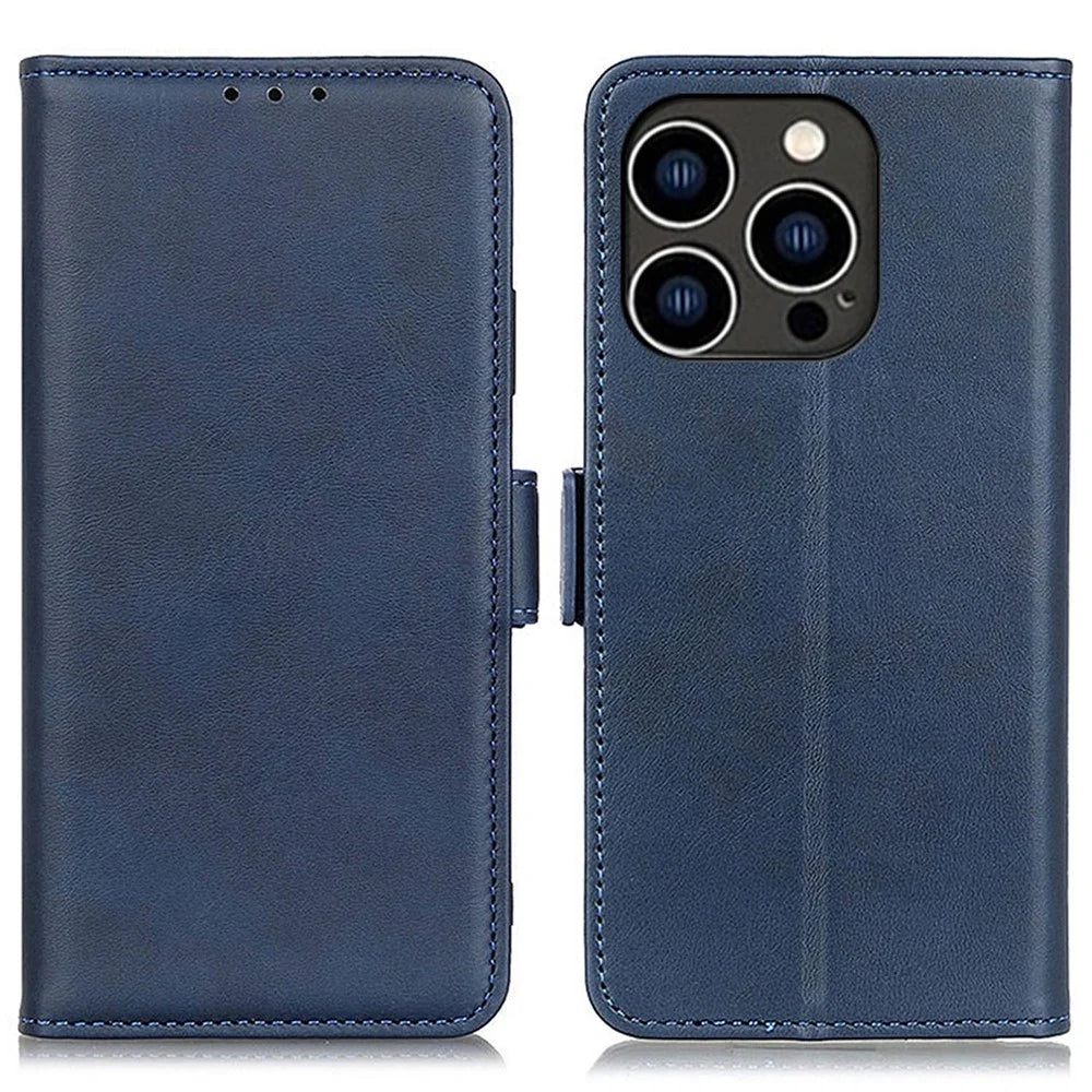 For iPhone 14 Pro 6.1 inch Textured PU Leather Anti-scratch Phone Case Wallet Stand Function Phone Shell - Blue - 1
