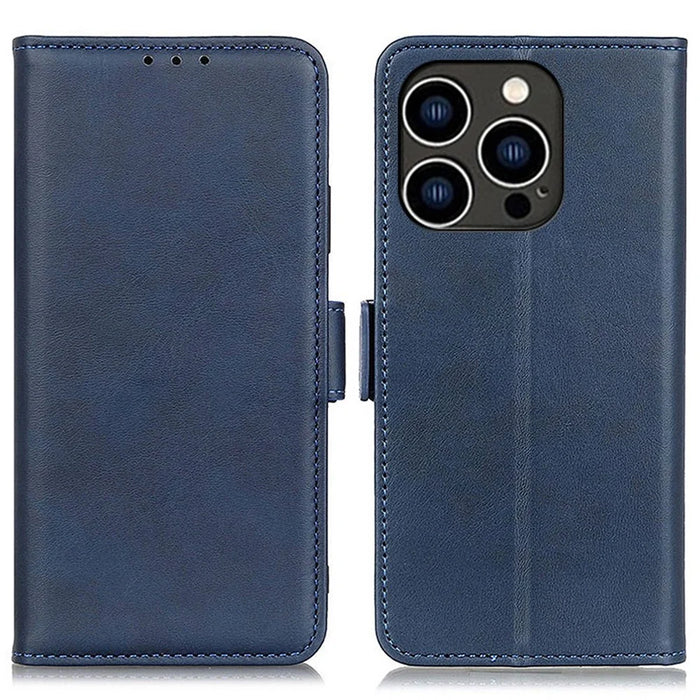 For iPhone 14 Pro 6.1 inch Textured PU Leather Anti-scratch Phone Case Wallet Stand Function Phone Shell - Blue - 1