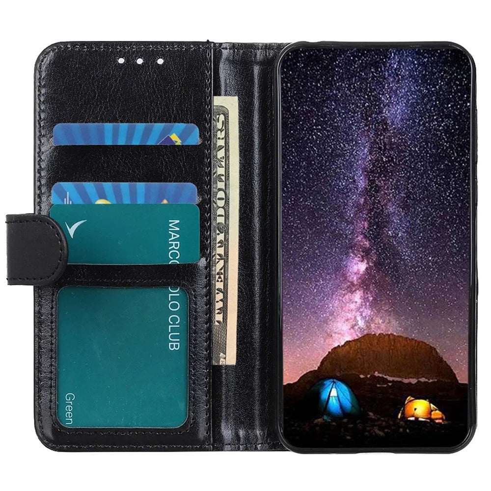 For iPhone 14 Pro 6.1 inch Crazy Horse Texture Phone Case Shockproof Stand Cover with Card Slots PU Leather Wallet Magnetic Protective Shell - Black - 2