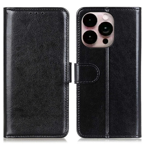 For iPhone 14 Pro Max 6.7 inch Full Protection Phone Cover Crazy Horse Texture Shockproof Stand Cover Case PU Leather Wallet Magnetic Protective Shell - Black - 1