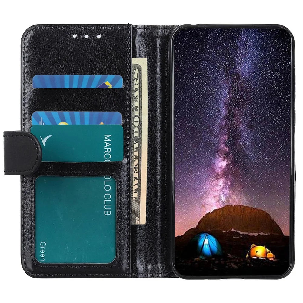 For iPhone 14 Pro Max 6.7 inch Full Protection Phone Cover Crazy Horse Texture Shockproof Stand Cover Case PU Leather Wallet Magnetic Protective Shell - Black - 2