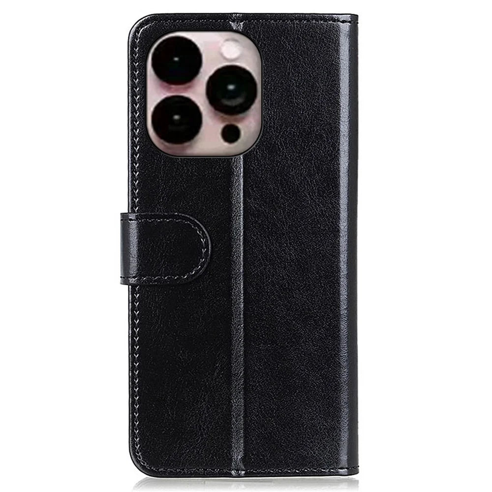 For iPhone 14 Pro Max 6.7 inch Full Protection Phone Cover Crazy Horse Texture Shockproof Stand Cover Case PU Leather Wallet Magnetic Protective Shell - Black - 7
