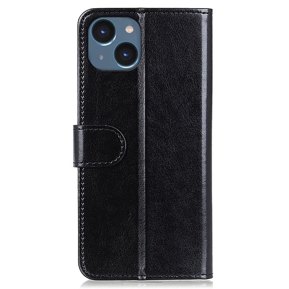 For iPhone 14 6.1 inch Crazy Horse Texture Phone Cover Shockproof Stand Case PU Leather Wallet Magnetic Protective Shell with Card Slots- Black - 7