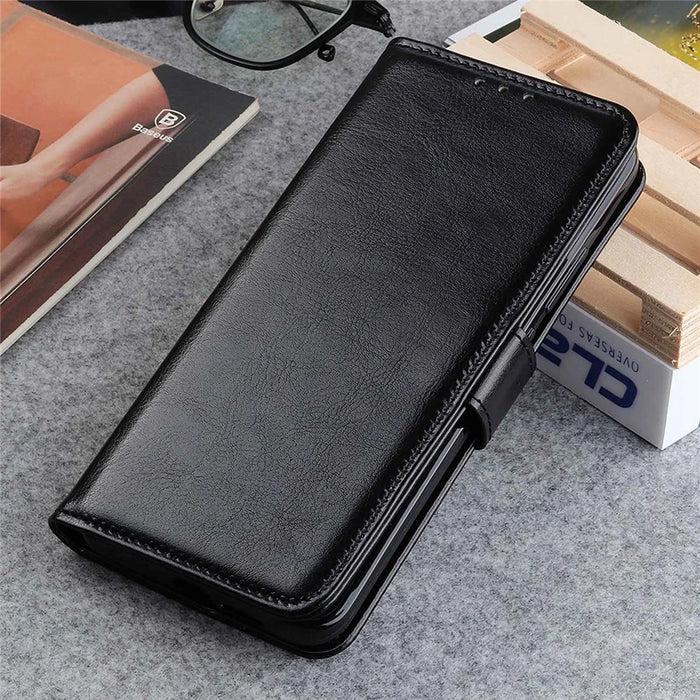 For iPhone 14 Plus 6.7 inch Crazy Horse Texture Phone Case Shockproof Stand Cover PU Leather Wallet Ant-drop Magnetic Protective Shell - Black - 5
