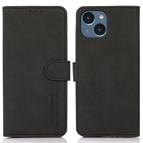 KHAZNEH For iPhone 14 6.1 inch Anti-drop Phone Cover Flip Stand Phone Wallet Case Textured PU Leather Magnetic Clasp Protective Cover Card Holder - Black - 1