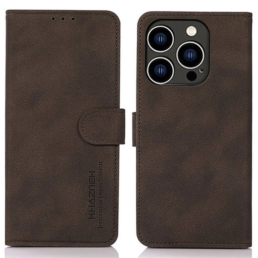KHAZNEH For iPhone 14 Pro 6.1 inch Flip Stand Phone Cover Wallet Shockproof Case Textured PU Leather Magnetic Clasp Protective Cover - Brown - 1