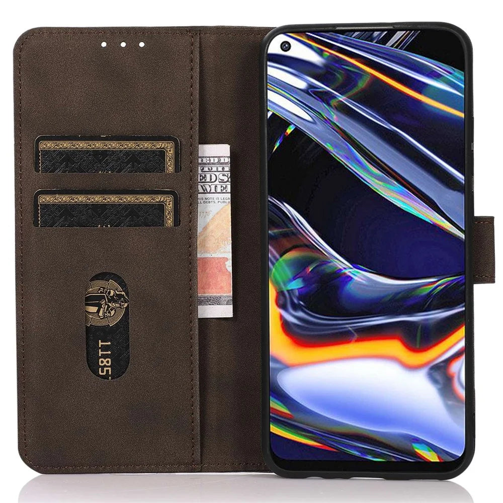 KHAZNEH For iPhone 14 Pro 6.1 inch Flip Stand Phone Cover Wallet Shockproof Case Textured PU Leather Magnetic Clasp Protective Cover - Brown - 2