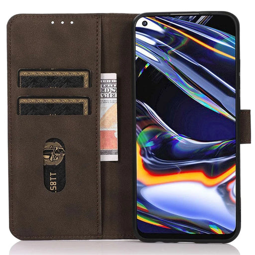 KHAZNEH For iPhone 14 Pro 6.1 inch Flip Stand Phone Cover Wallet Shockproof Case Textured PU Leather Magnetic Clasp Protective Cover - Brown - 2